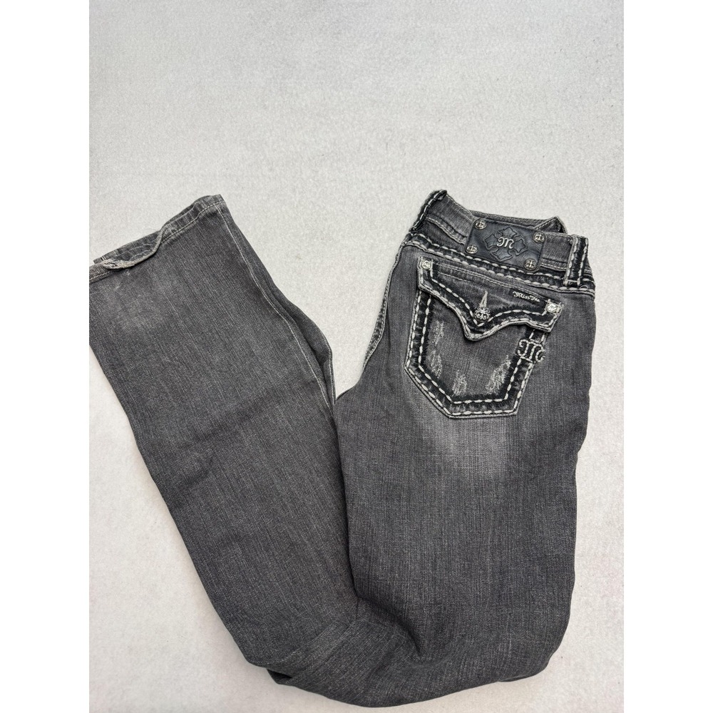 Miss Me Jeans Womens 28 Gray Dark Wash Bootcut Embroidered Rhinestone Studded
